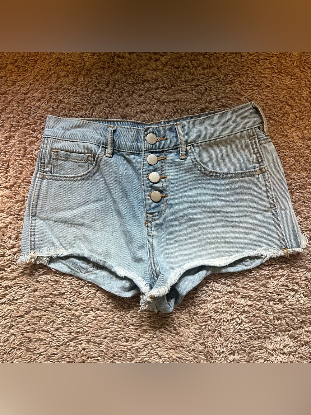 Bullhead Women’s 25 Light Blue High-Waist Button-Fly Denim Shorts